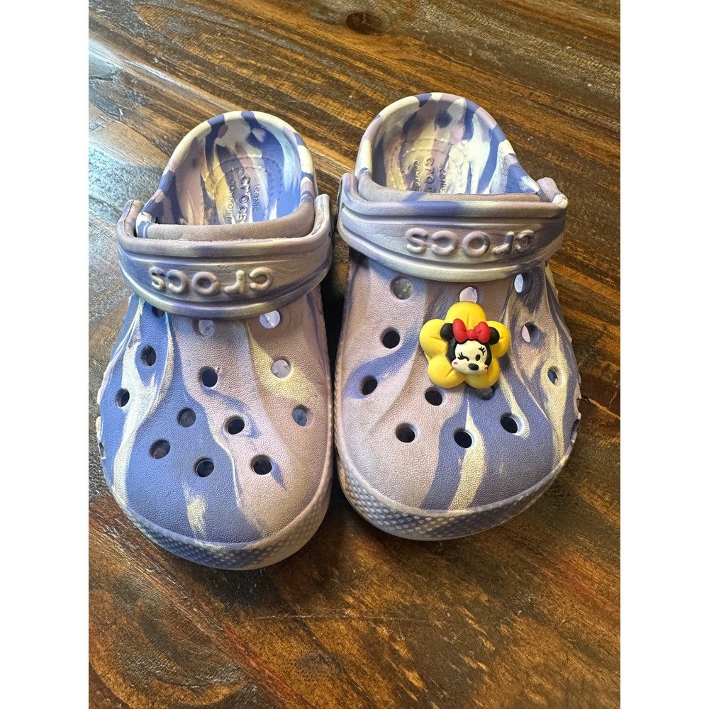Crocs‎ Kids Classic Marbled Clog Purple White Swirl Minnie Mouse Jibbitz Shoe C8